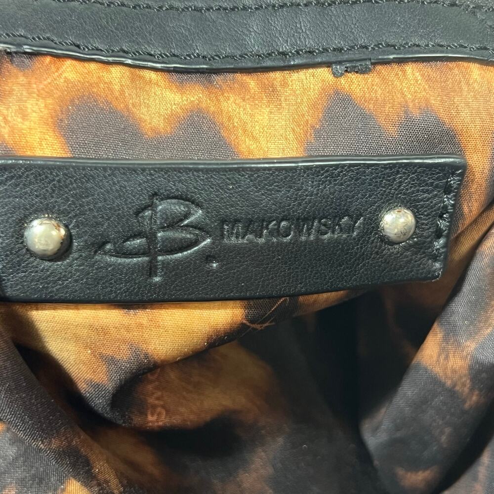 B. Makowsky Hobo Bag Purse Black Pebbled Leather Silver Studded Leopard Lining - Picture 9 of 11